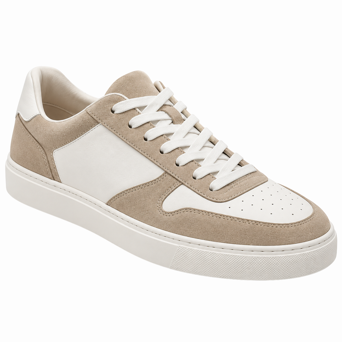Premium Leather & Suede Trainers – Beige & White | CEROVAN