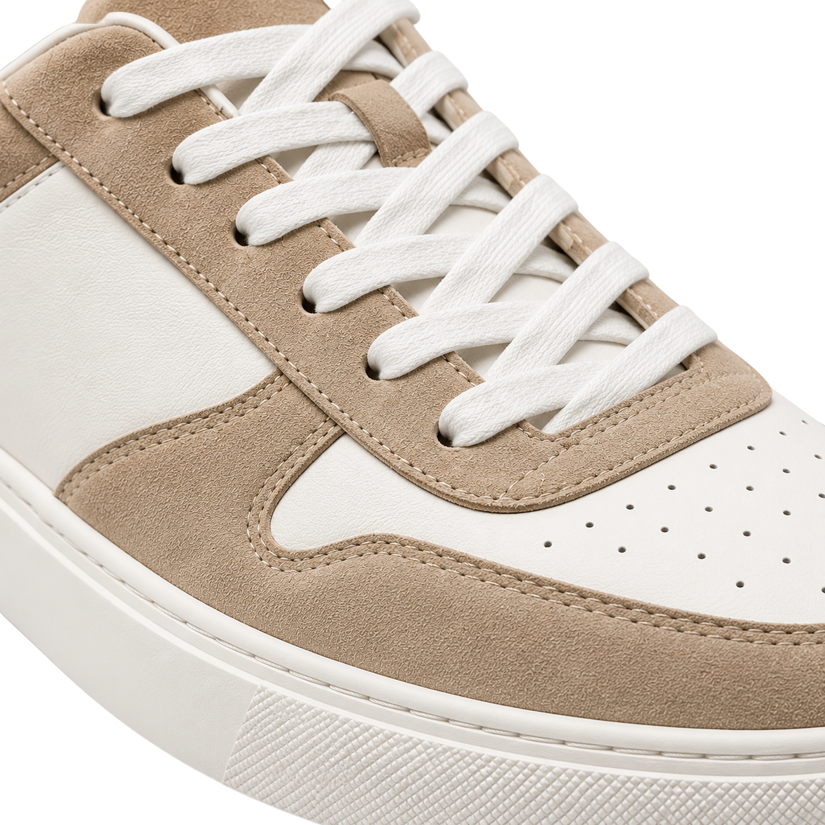 Premium Leather & Suede Trainers – Beige & White | CEROVAN